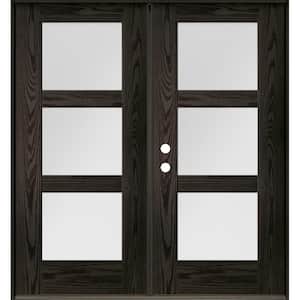 Modern 72 in. x 80 in. 3-Lite Right-Active/Inswing Satin Glass Baby Grand Stain Double Fiberglass Prehung Front Door