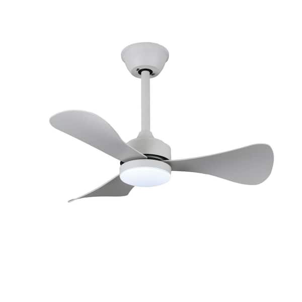 28 in. Matte White ABS Blades Downrod Mount Industrial Ceiling Fan with Integrated LED Light Kit with Remote Included