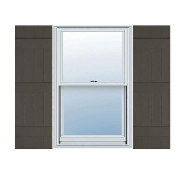 Ekena Millwork 14 in. x 78 in. Lifetime Vinyl Custom Four Board Joined Board and Batten Shutters Pair Musket Brown