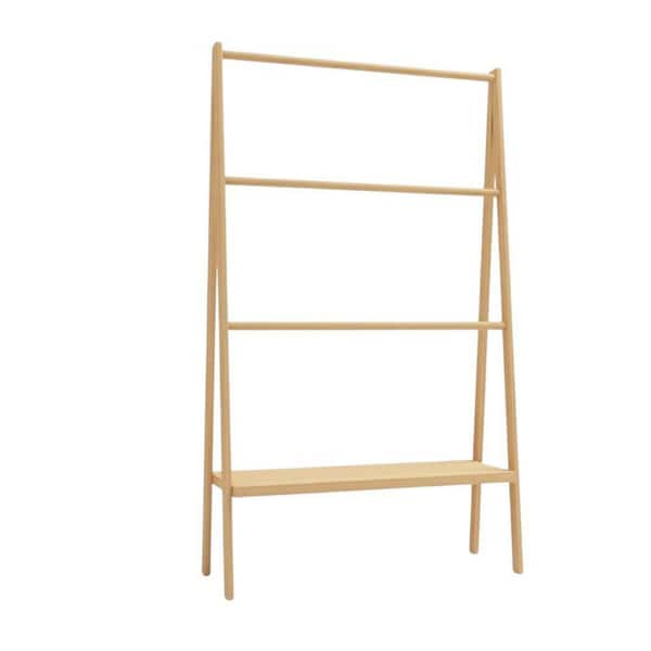 Blyssa 3-Bar Freestanding Bamboo Ladder Towel Rack in Neutral with Storage Shelf
