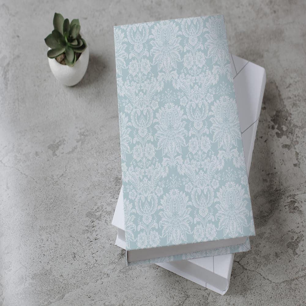 Duck Egg Blue Damask Peel and Stick Vinyl Wallpaper