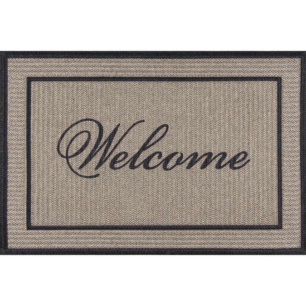 StyleWell Welcome Chevron Taupe 24 in. x 36 in. Rubber Non-Slip Indoor Outdoor Door Mat 60666280124x36 - The Home Depot