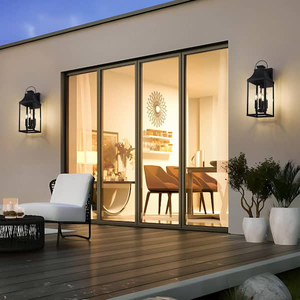 22.6 in. Tall 4-Light Black Outdoor Hardwired Wall Lantern Scone Exterior Wall Light with No Bulbs Included (1-Pack)