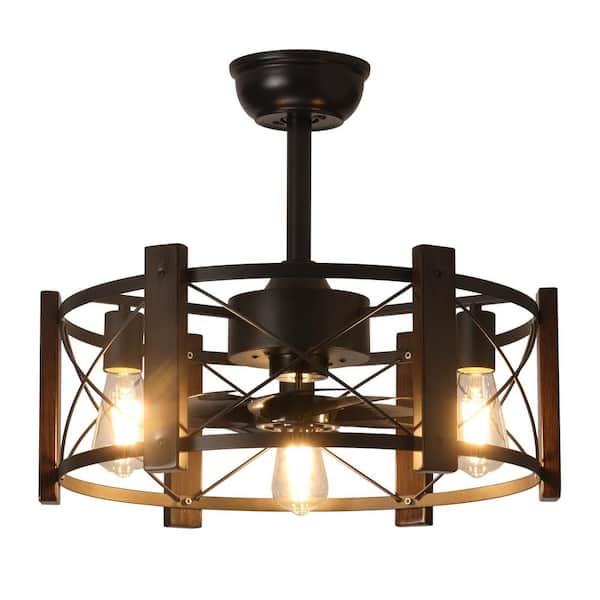 21 in. Modern Retro American Industrial Vintage Fan Lamp DC Motor 110-Volt Remote Control Ceiling Fan Light, Black