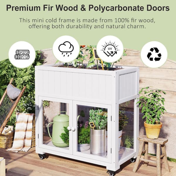 35 in. W x 18 in. D x 37 in. H White Patio Wood Mini Cold Frame