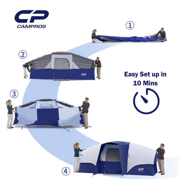 Unbranded - 8-Person Blue with Porch Camping Tents, Divided Curtain for Separated Room, Portable with Carry Bag