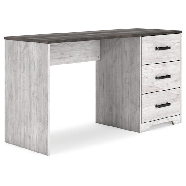 Signature DESIGN BY ASHLEY Shawburn 54 in. Rectangular White/Gray Wood Desk With 3 Drawer