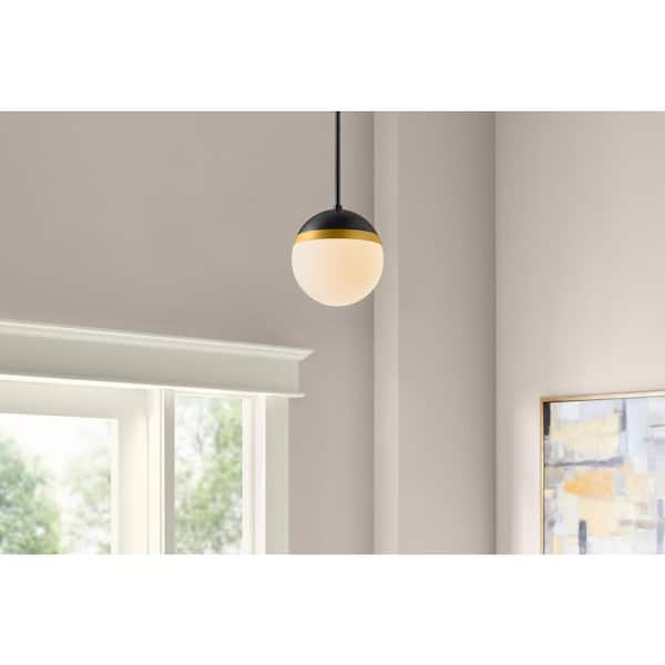 Hampton Bay 1-Light Pipit Matte Black Globe Integrated LED Pendant Light