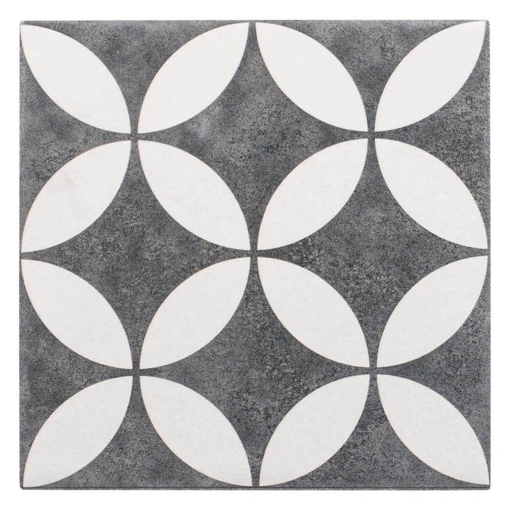 Turin Black and Gray Matte Porcelain 6x6 Patterned Tile
