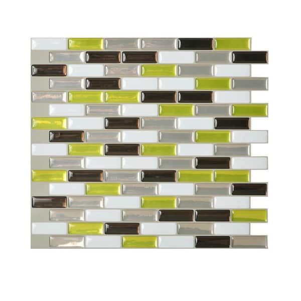 smart tiles Murano Verde 10.20 in. W x 9.10 in. Vinyl H Peel and Stick Decorative Mosaic Wall Tile Backsplash