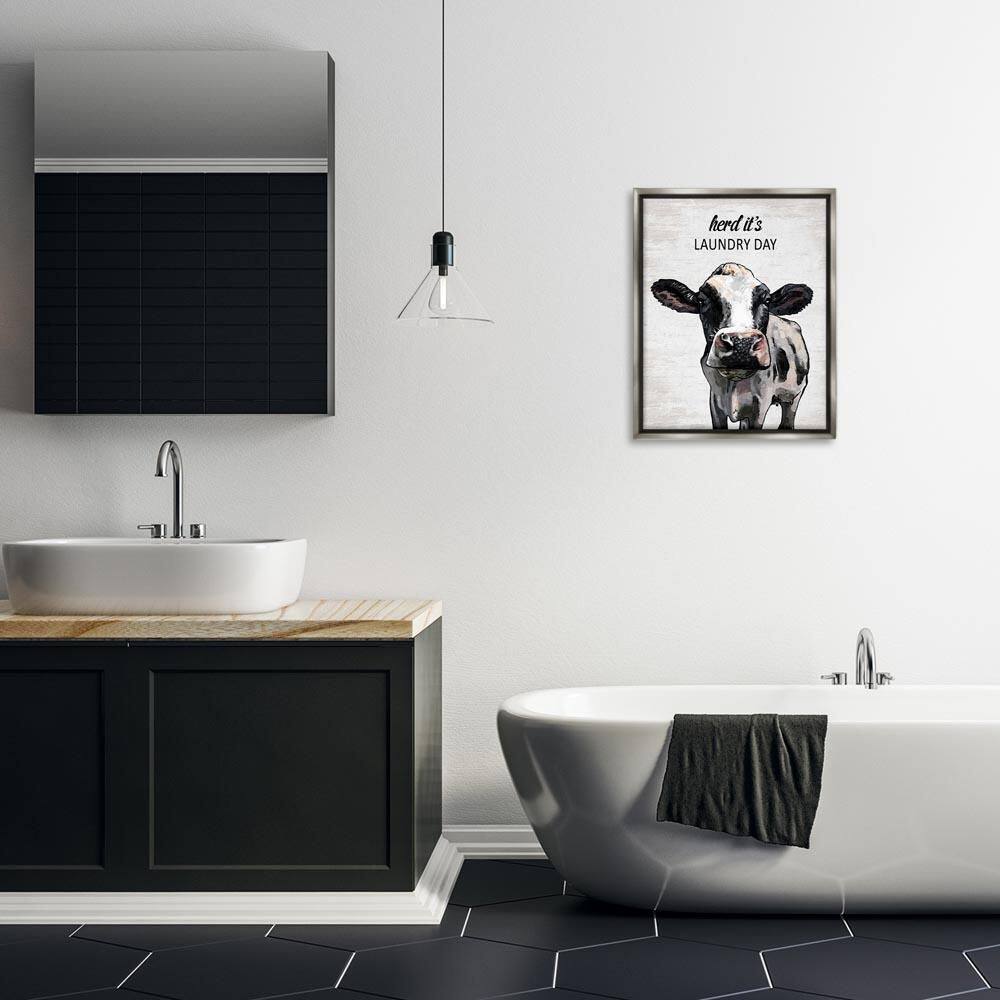 Herd It's Laundry Day Cow by Lettered and Lined Gray Floater Frame Typography Graphic Art Print 21 in. x 17 in. price history on PriceWatchPro