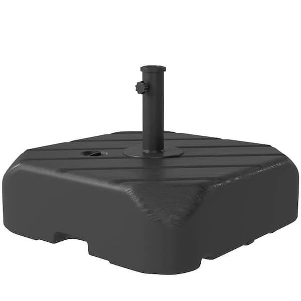 158 lbs. Sand / 99 lbs. Water Black Wheeled HDPE Outdoor Umbrella Base with Telescoping Handle, 2 Swivel, 2 Fixed Wheels
