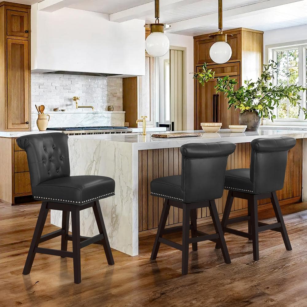 OrangeOne 26 in. Black Faux Leather Swivel Barstool Solid