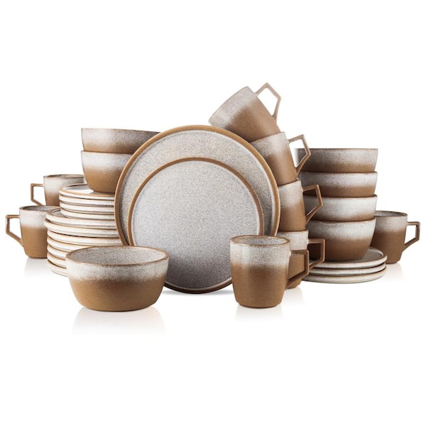 STONE LAIN Vince 32-Piece Brown Stoneware Dinnerware Set (Service for 8)