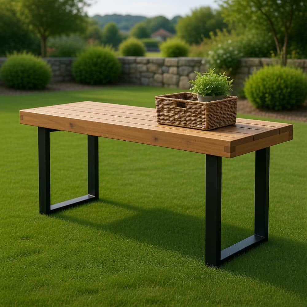 acacia wood outdoor bench with metal frame ventilated slatted seat heavy duty price history on PriceWatchPro