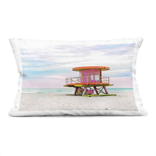 Stupell Industries Lifeguard Hut with Pastel Sky Purple Abstract Polyester 14 in. X 20 in. Throw Pillow