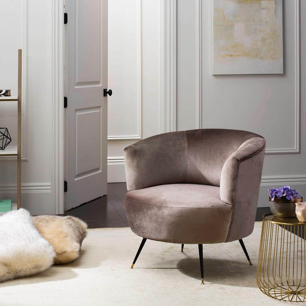 Hazelwood Gray Velvet Barrel Accent Chair with Gold Cap Legs