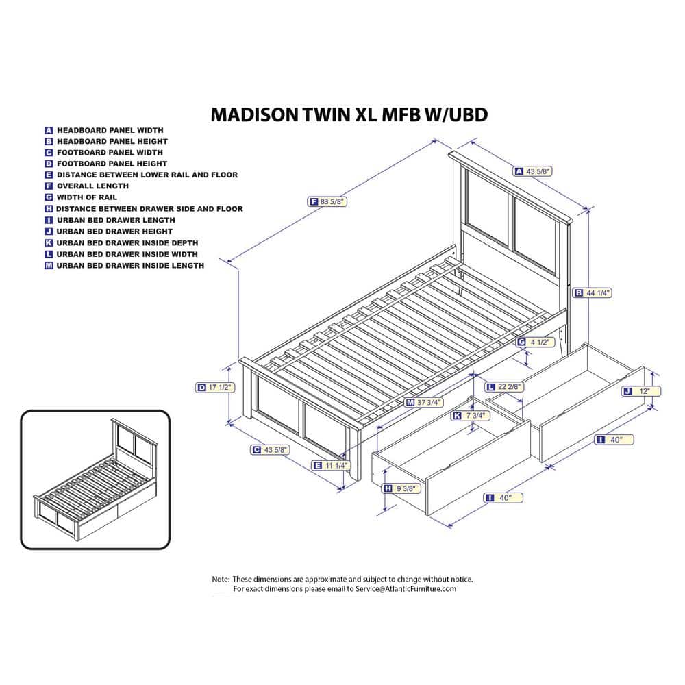 Walnut Twin XL Platform Bed with Storage Drawers and Headboard