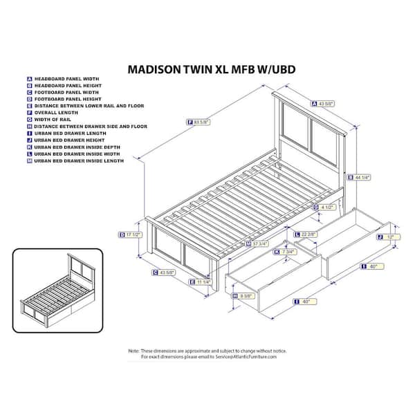 Madison White Twin XL Platform Bed with Matching Foot Board with 2-Urban Bed Drawers