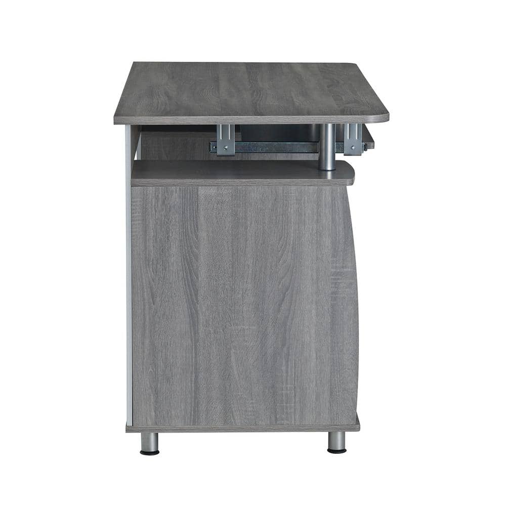 Gray Rectangular Workstation Desk with Storage and Keyboard Tray