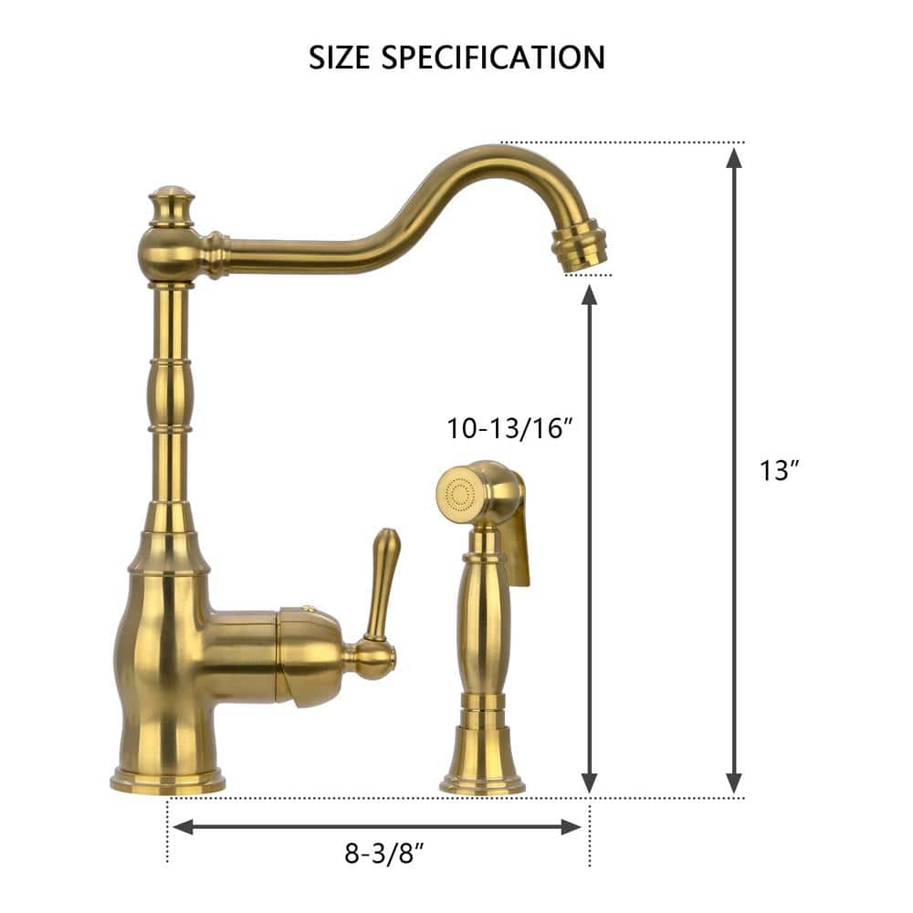 Brass Gold One-Handle Widespread Kitchen Faucet with Side Sprayer