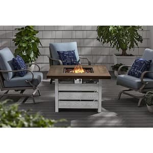 Summerfield 39.5 in. x 25 in. Square Steel White Wood-Look Tile Top LP Gas Fire Pit