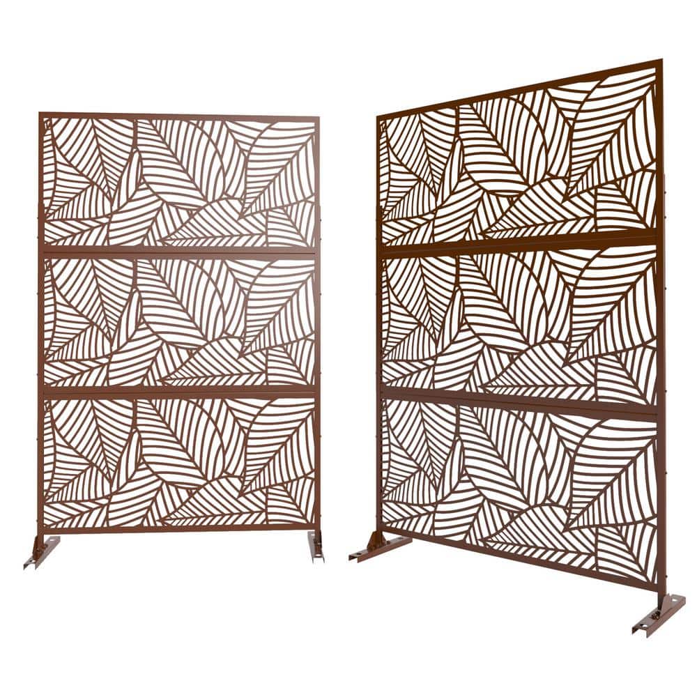 Modern 75 in. W x 48 in. H 3-Panel Rust Color Outdoor/Indoor Privcy Wall Di