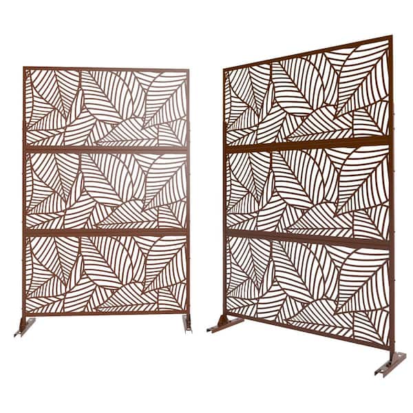 Modern 75 in. W x 48 in. H 3-Panel Rust Color Outdoor/Indoor Privcy Wall Divider