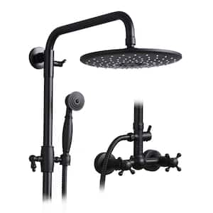 1-Spray Wall Bar Shower Kit 8 in. Round Rain Shower Head with Hand Shower in Matte Black