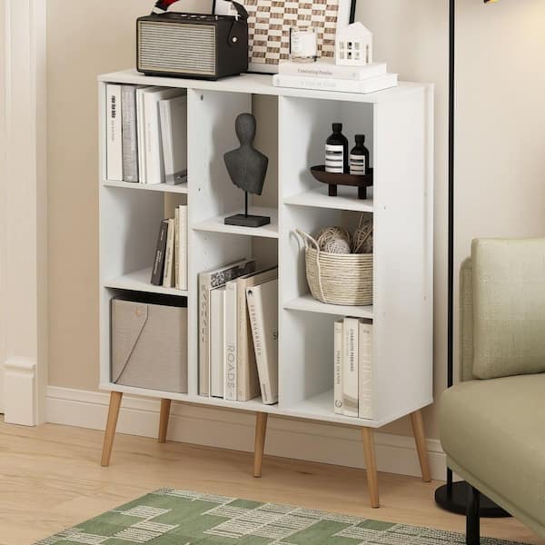 Furinno Claude 39.35 in. Tall White Wood 8-Shelf Mid Century Style