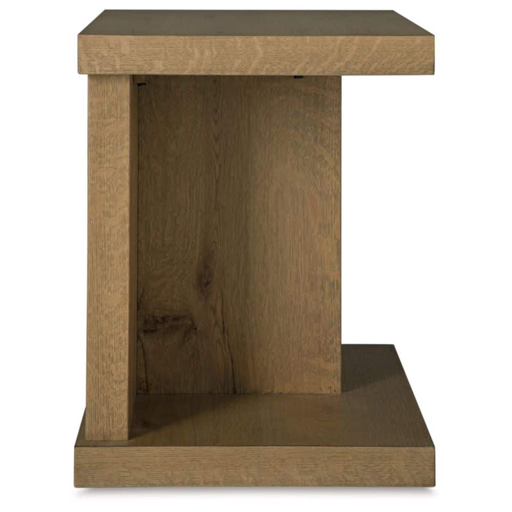 Light Brown Oak Veneer Rectangular End Table with USB Ports