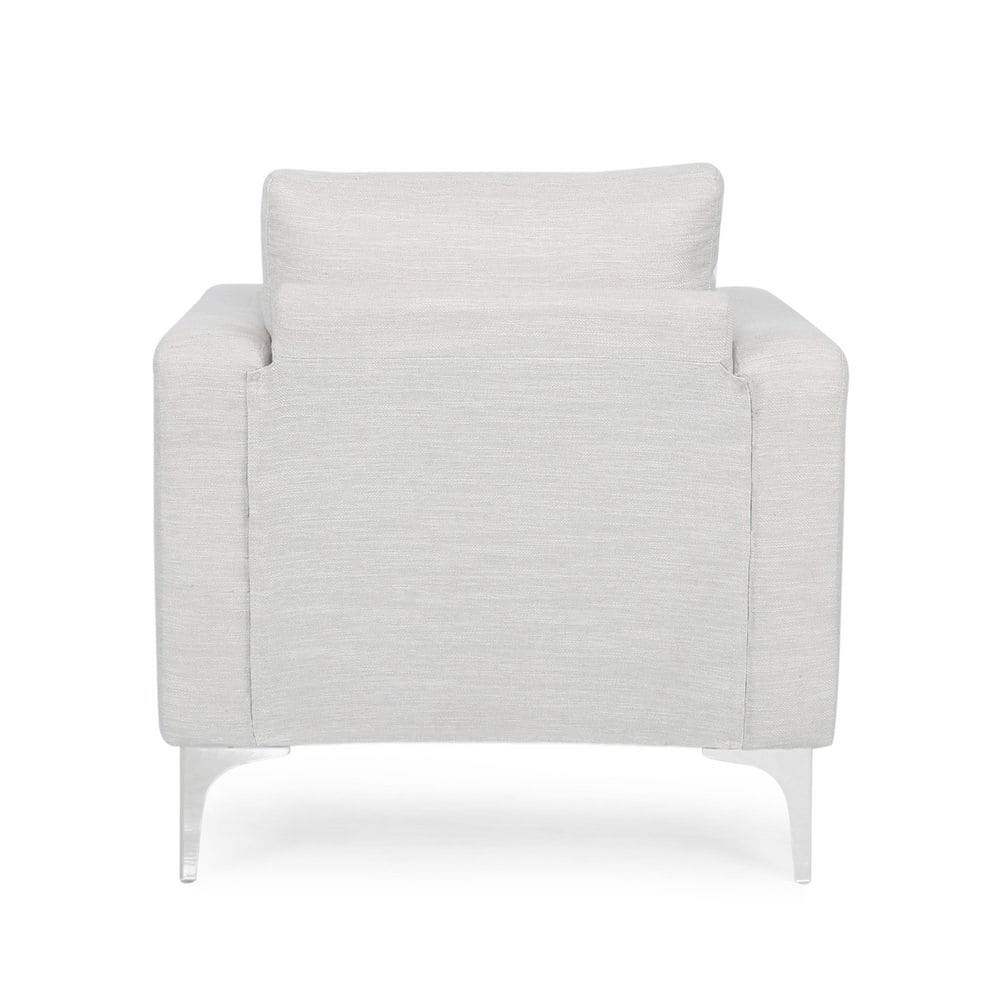Beige and Silver Modern Club Chair with Wood Frame