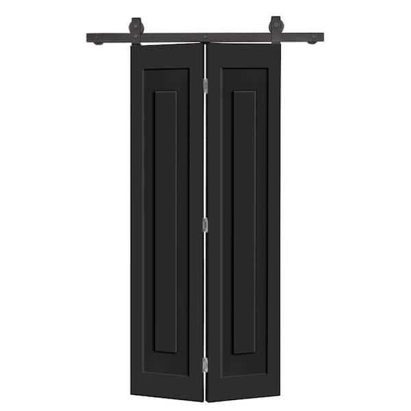 CALHOME 26 in. x 80 in. 1-Panel Shaker Hollow Core Black Composite Bi-Fold Door with Sliding Barn Door Hardware Kit