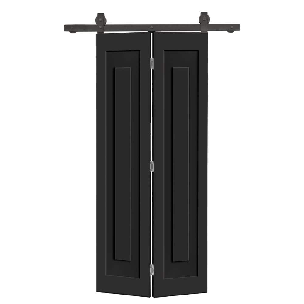 28 in. x 84 in. 1-Panel Shaker Hollow Core Black Composite Bi-Fold Door with Sliding Barn Door Hardware Kit price history on PriceWatchPro