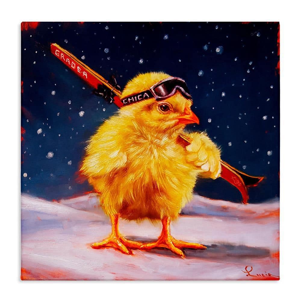 Chick With Sticks Skiing by Lucia Heffernan Unframed Graphic Art Print Animal 17 in. x 17 in. price history on PriceWatchPro