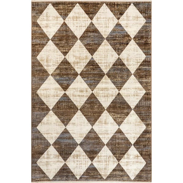 Meline Checkered Fringe Beige 6 ft. 7 in. x 10 ft. 2 in. Area Rug