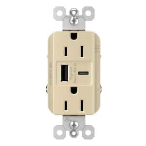 radiant 15 Amp 125-Volt Decorator Duplex Outlet with 6.0 Amp Type A/C USB, Ivory