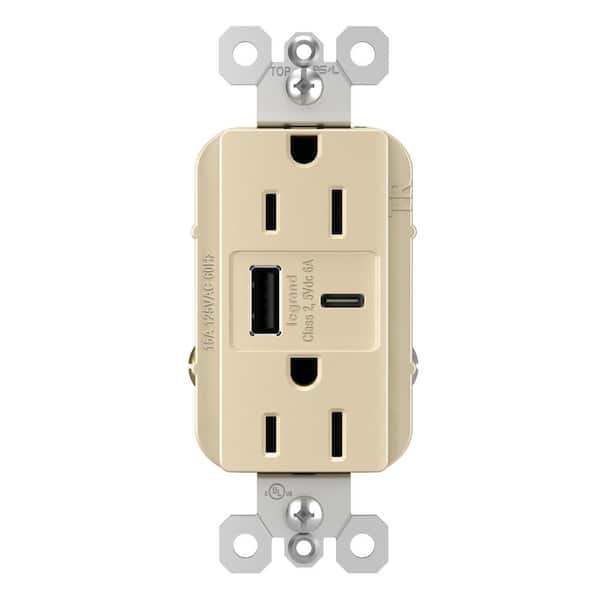 radiant 15 Amp 125-Volt Decorator Duplex Outlet with 6.0 Amp Type A/C USB, Ivory