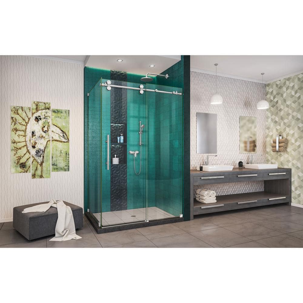 Enigma-XO Frameless Clear Glass Shower Enclosure with Polished Stainless Steel Hardware