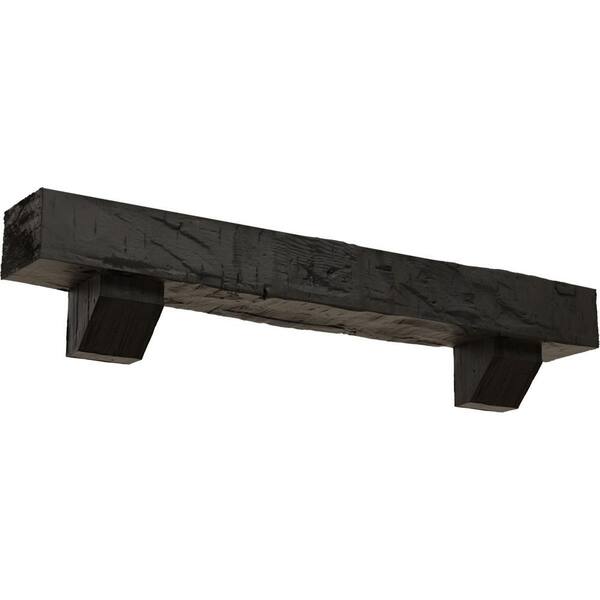 Ekena Millwork 8 in. x 10 in. x 5 ft. Hand Hewn Faux Wood Fireplace Mantel Kit, Ashford Corbels, Burnished Cedar