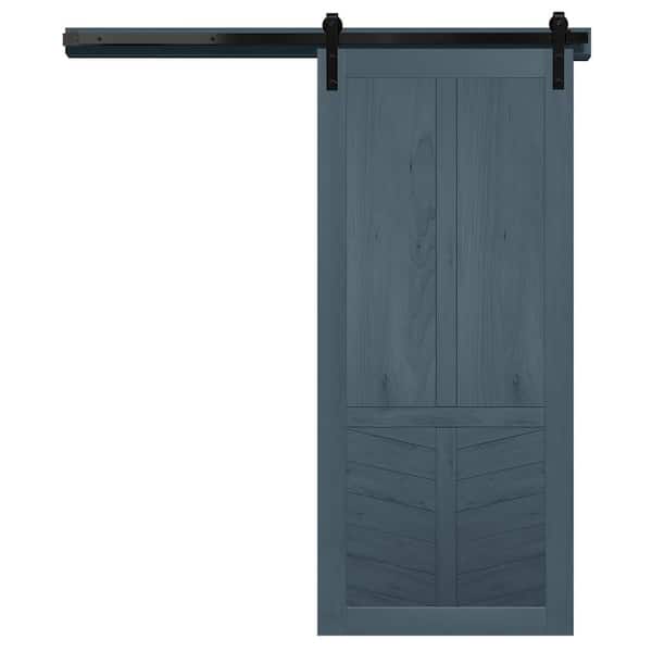 VeryCustom 42 in. x 84 in. The Robinhood Denim Wood Sliding Barn Door with Hardware Kit in Black