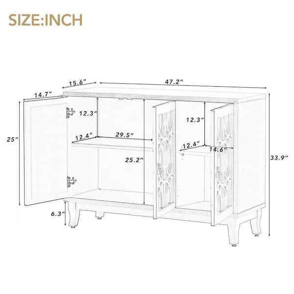 JIMSMAISON Retro yet classic mirrored sideboard, the farmhouse-style cabinet is matched with a drop-shaped silver metal handle, which perfectly integrates modern elements