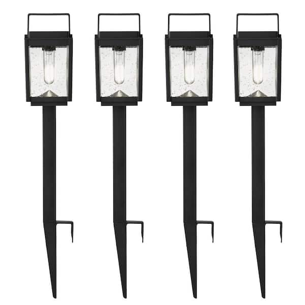 Home Decorators Collection Leeds 20 Lumen Black LED Weather Resistant Outdoor Solar Path Light with Glass Lens (4-Pack)