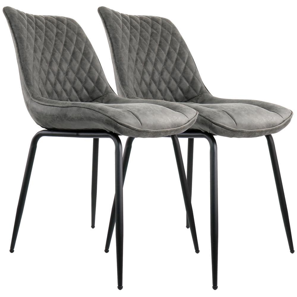 Gray Faux Leather Upholstered Arm Chair with Metal Legs