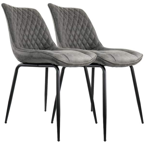 Elama 32 in. Grey Faux Leather High Back Bar Stool with Black Legs (Set of 2)