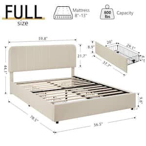 Upholstered Bed Beige Metal Frame Full Size Platform Bed with 4-Storage Drawers and Headboard, Wooden Slats Support