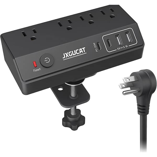 Ahfiwaso 10' Desk Clamp Surge Protector Power Strip, PD20W Fast Charging Station with 4 AC Outlets and 4 USB Ports(2 USB-C) Black