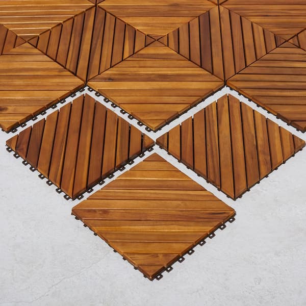 Siavonce 12-Diagonal Slat Acacia Interlocking Deck Tile (Set
