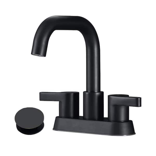 Rotatable 4 in. Centerset Double Handle Bathroom Faucet with Drain Kit Included in Matte Black