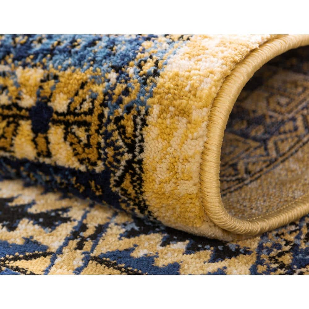Kennedy Collection 9' x 12' Blue Geometric Easy-Care Area Rug